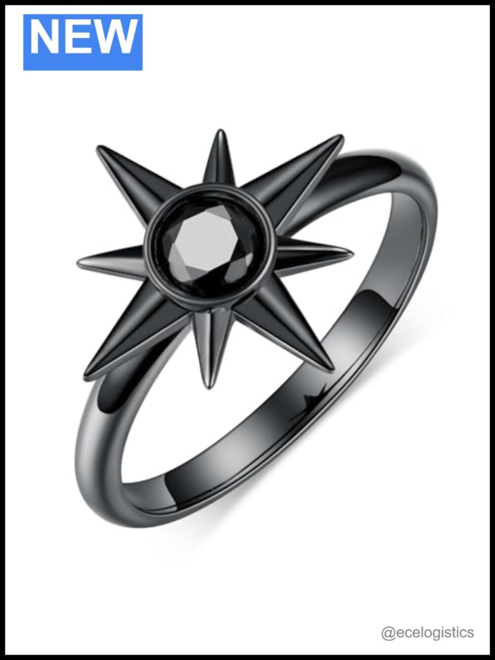 Gothic Black Star Ring 925 Sterling Silver Starburst